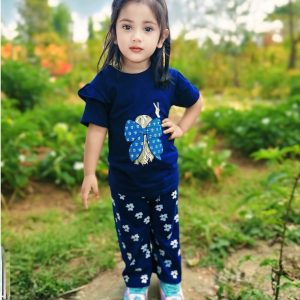 Half Sleeve T-shirt and Pant Set - Navy Blue