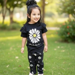 Half Sleeve T-shirt and Pant Set - Black